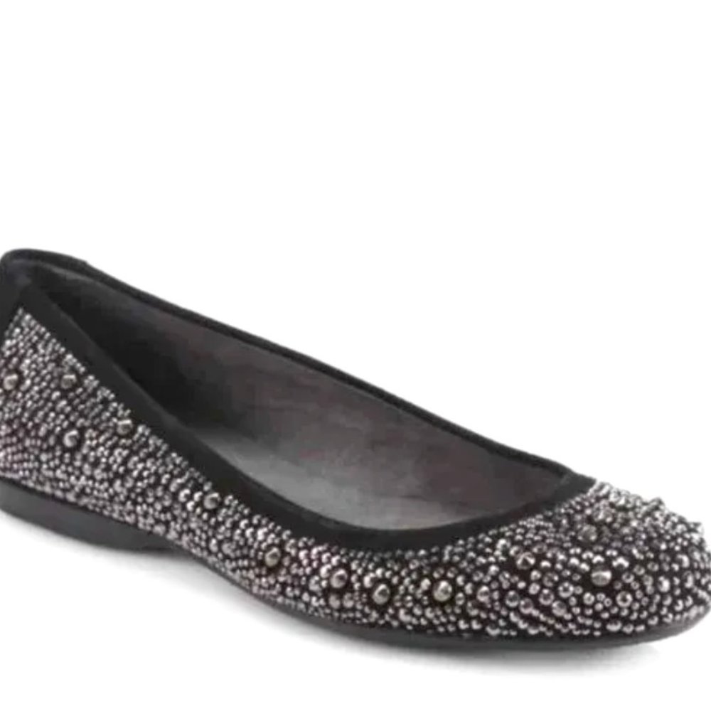 Stuart Weitzman Black and Silver Crystal Ballet Flats